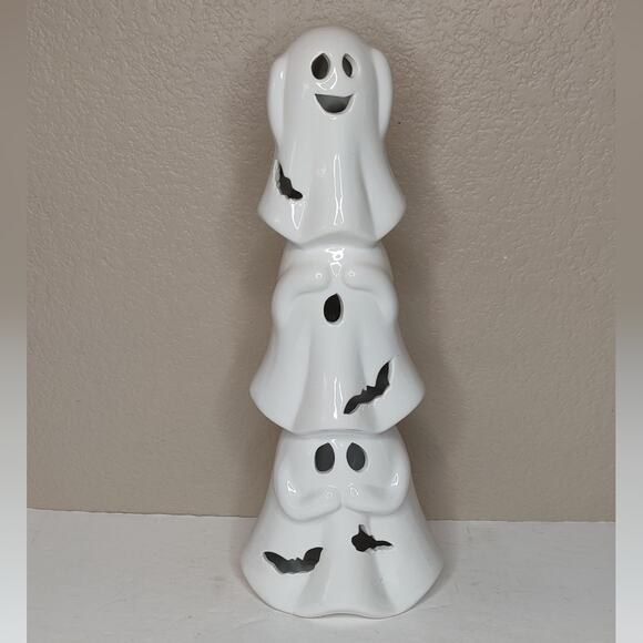 Light Up Stacked Ceramic Ghosts  Trio Hear No Evil See No Evil Speak No Evil - Picture 1 of 16